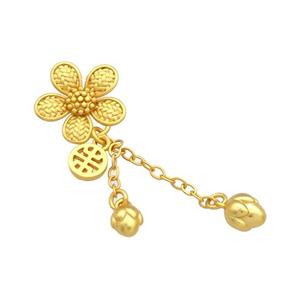 Copper Flower Pendant Unfade 18K Gold Plated, approx 14mm, 5mm, 6mm