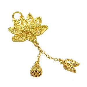Copper Lotus Flower Pendant Unfade 18K Gold Plated, approx 20-25mm, 7mm