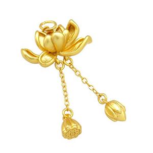 Copper Lotus Flower Pendant Unfade 18K Gold Plated, approx 15-25mm, 8-11mm