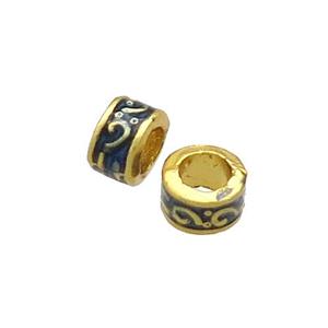 Copper Rondelle Beads Inkblue Painted Large Hole Gold Plated, approx 5mm, 3mm hole