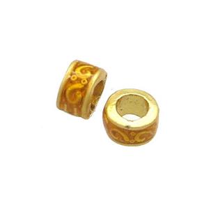 Copper Rondelle Beads Orange Painted Large Hole Gold Plated, approx 5mm, 3mm hole