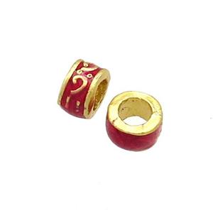 Copper Rondelle Beads Red Painted Large Hole Gold Plated, approx 5mm, 3mm hole