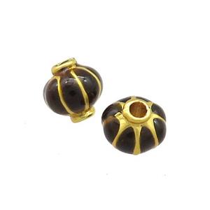 Copper Lantern Beads Black Enamel Gold Plated, approx 8mm