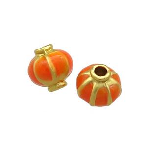 Copper Lantern Beads Orange Enamel Gold Plated, approx 8mm