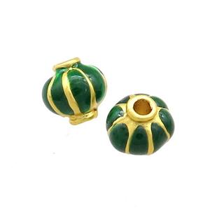 Copper Lantern Beads Green Enamel Gold Plated, approx 8mm