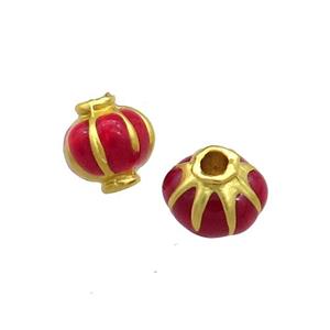 Copper Lantern Beads Red Enamel Gold Plated, approx 8mm