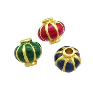 Copper Lantern Beads Enamel Gold Plated Mixed, approx 8mm