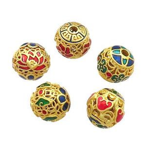 Copper Round Beads Painted Gold Plated Mixed, approx 10mm