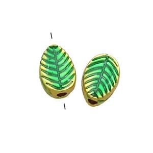 Copper Leaf Beads Green Painted Gold Plated, approx 5-8mm