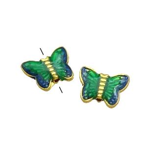 Copper Butterfly Beads Green Painted Gold Plated, approx 8-10mm
