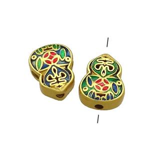 Copper Gourd Beads Multicolor Painted Gold Plated, approx 8-10mm