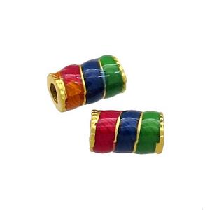 Copper Tube Beads Multicolor Painted Large Hole Gold Plated, approx 6-10mm, 2.5mm hole