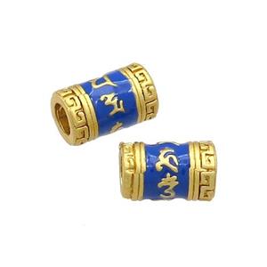 Copper Tube Beads Blue Painted Buddhist Large Hole Gold Plated, approx 7-12mm, 4mm hole