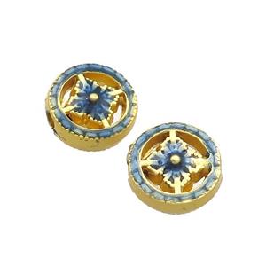 Copper Coin Beads Blue Painted Gold Plated, approx 12mm