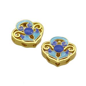 Copper Flower Beads Blue Cloisonne Gold Plated, approx 15.5-17mm