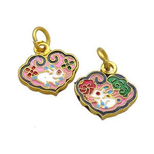 Copper Cloudy Pendant Multicolor Painted Rabbit Gold Plated, approx 12-15mm