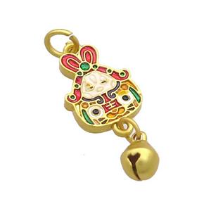Copper Talisman Pendant Tiger Rabbit Multicolor Painted Gold Plated, approx 13-15mm, 6mm