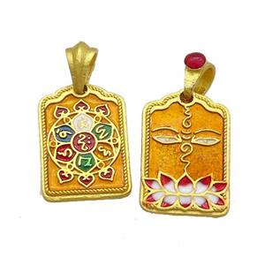 Copper Talisman Pendant Rectangle Multicolor Painted Gold Plated, approx 12-19mm