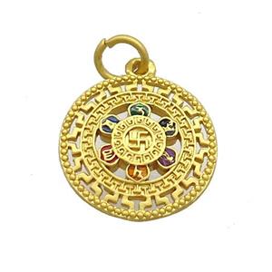 Copper Circle Pendant Buddhist Gold Plated, approx 18mm
