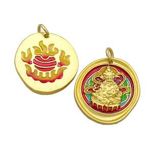 Copper Buddha Pendant Multicolor Painted Gold Plated, approx 23-26mm