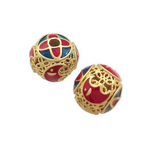 Copper Round Beads Multicolor Painted Gold Plated, approx 10mm