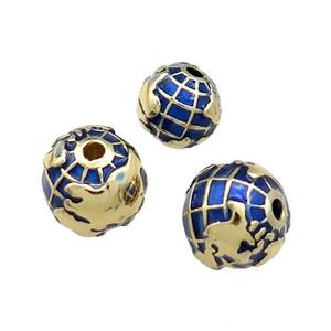 Copper Round Beads Earth Blue Painted Gold Plated, approx 11mm
