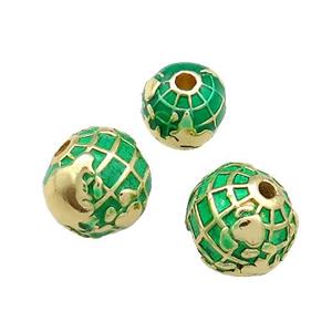 Copper Round Beads Earth Green Painted Gold Plated, approx 9mm