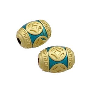Copper Barrel Beads Blue Painted Gold Plated, approx 9-12mm