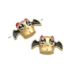 Copper Bat Charms Beads Halloween Black Enamel Large Hole Gold Plated, approx 8-14mm, 2.5mm hole