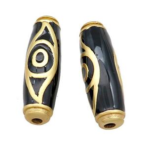 Copper Rice Beads Black Enamel Evil Eye Large Hole Unfade Gold Plated, approx 11-35mm, 2.5mm hole