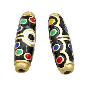 Copper Rice Beads Black Enamel Large Hole Unfade Gold Plated, approx 9-30mm, 2.5mm hole