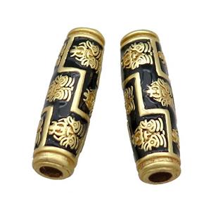 Copper Rice Beads Black Enamel Large Hole Unfade Gold Plated, approx 9-30mm, 4mm hole