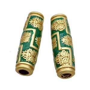 Copper Rice Beads Green Enamel Large Hole Unfade Gold Plated, approx 9-30mm, 4mm hole