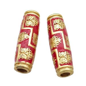 Copper Rice Beads Red Enamel Large Hole Unfade Gold Plated, approx 9-30mm, 4mm hole