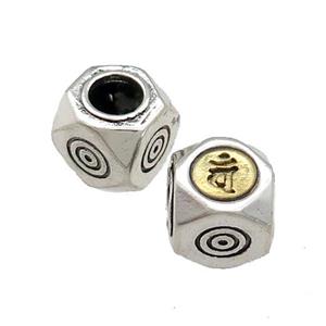 Tibetan Style Chinese Lucky Beads Copper Cube Antique Silver Gold, approx 10mm, 5mm hole