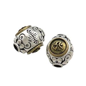 Tibetan Style Copper Round Beads Buddhist OM Meditation Antique Silver Bronze, approx 11-13mm, 3mm hole