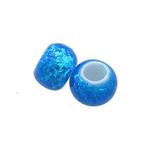 White Resin Rondelle Beads Pave Blue Fire Opal Large Hole Smooth, approx 9-9.5mm, 3mm hole