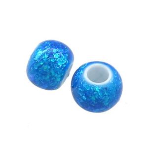 White Resin Rondelle Beads Pave Blue Fire Opal Large Hole Smooth, approx 10.5-11mm, 4mm hole