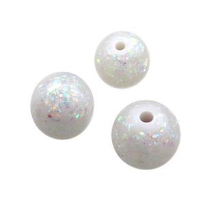 White Resin Beads Pave AB-Color Fire Opal Smooth Round, approx 13mm, half hole
