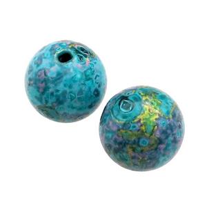 Wood Beads Teal Painted Smooth Round, approx 14-16mm dia