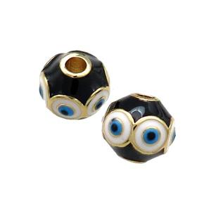 Copper Round Beads Black Enamel Evil Eye 18K Gold Plated, approx 10mm