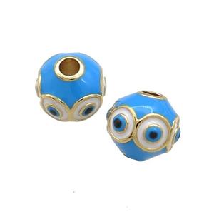 Copper Round Beads Blue Enamel Evil Eye 18K Gold Plated, approx 10mm
