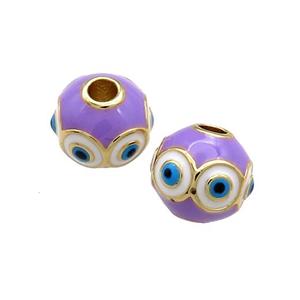 Copper Round Beads Purple Enamel Evil Eye 18K Gold Plated, approx 10mm