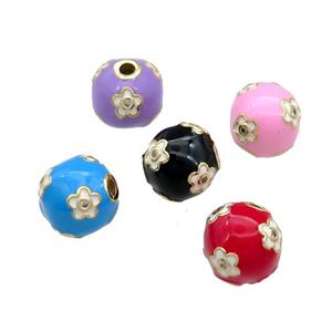 Copper Round Beads Pave Zircon Enamel 18K Gold Plated Mixed Color, approx 13-14mm