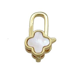 Copper Lobster Clasp Pave Shell Clover 18K Gold, approx 10-18mm