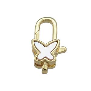 Copper Lobster Clasp Pave Shell Butterfly 18K Gold, approx 10-18mm