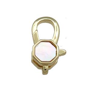 Copper Lobster Clasp Pave Shell 18K Gold Plated, approx 10-18mm