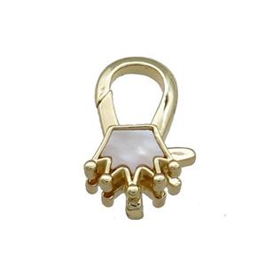 Copper Lobster Clasp Pave Shell Crown 18K Gold Plated, approx 10-18mm