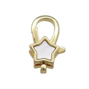 Copper Lobster Clasp Pave Shell Star 18K Gold Plated, approx 10-18mm