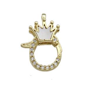 Copper Lobster Clasp Pave Shell Zircon Crown 18K Gold Plated, approx 13-19mm